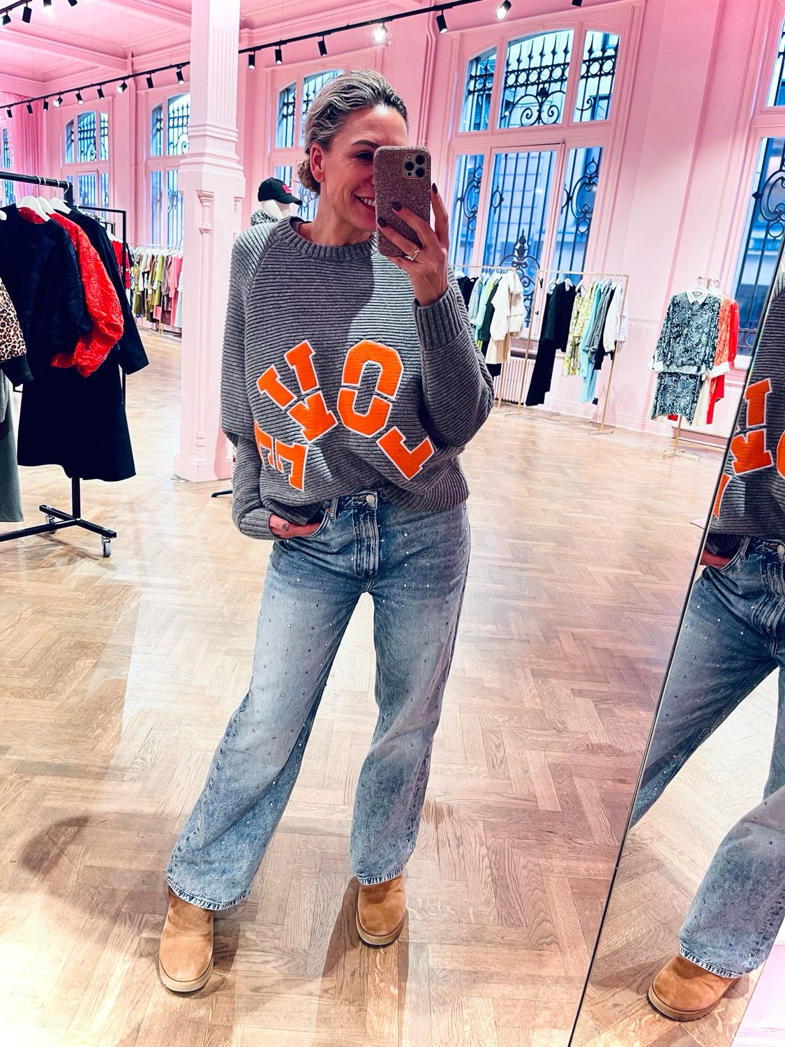 Essentiel Antwerp Gelook Love Patch trui Grijs Gelook
