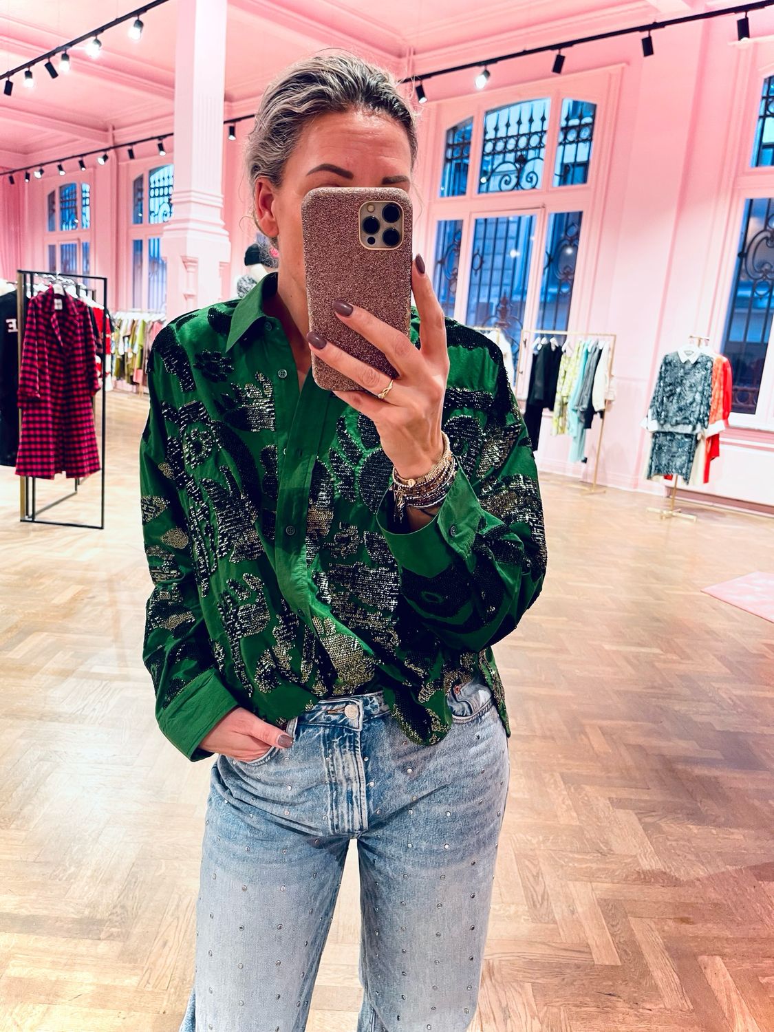 Essentiel Antwerp Shirt Groen Gloria boxy fit sequin