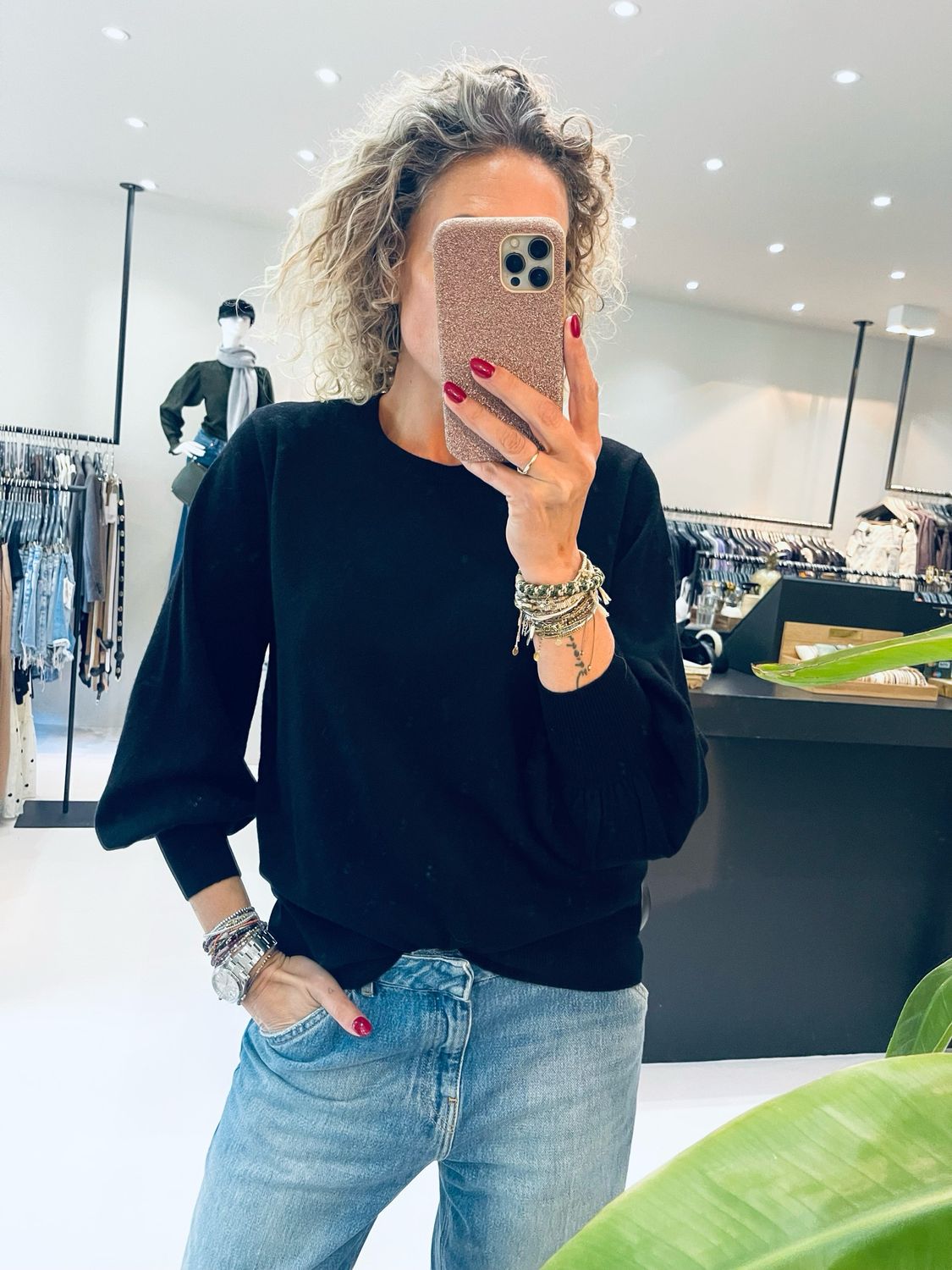 Absolut Cashmere PULL COL ROND MANCHES BALLONS BLACK ACF186306WC