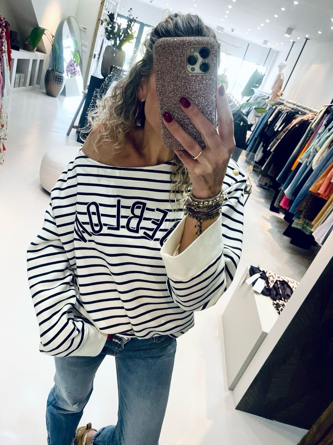 Deblon Sports Letitia Striped Sweater Pearl Navy 2511002