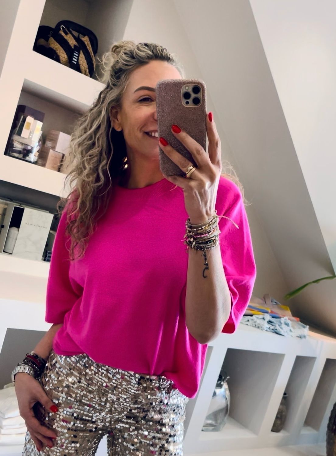 Absolut Cashmere PULL COL ROND MC HOT PINK NEON ACF192062C