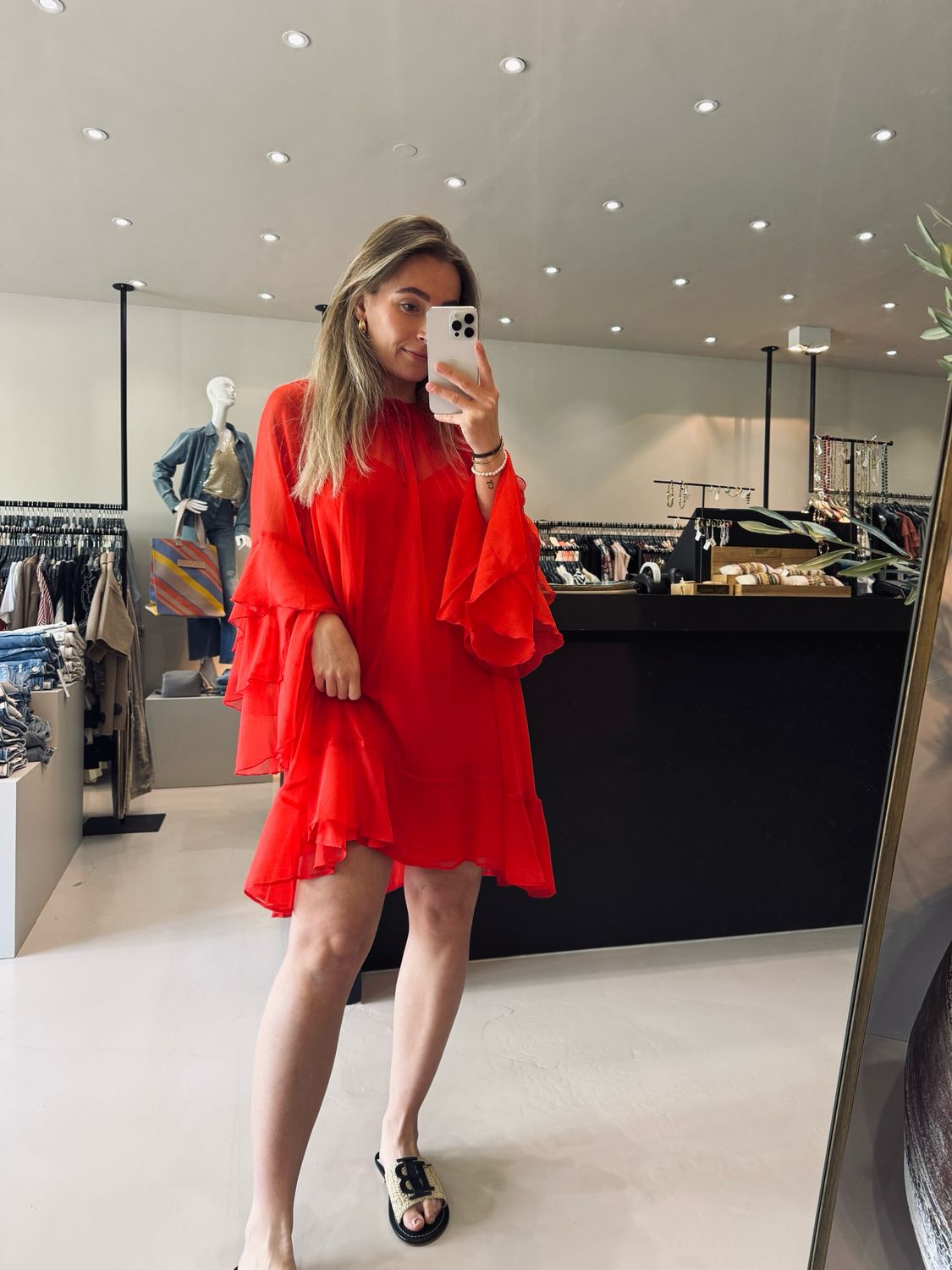 Dante6 Solstice boho chiffon short dress Flame Red 251127