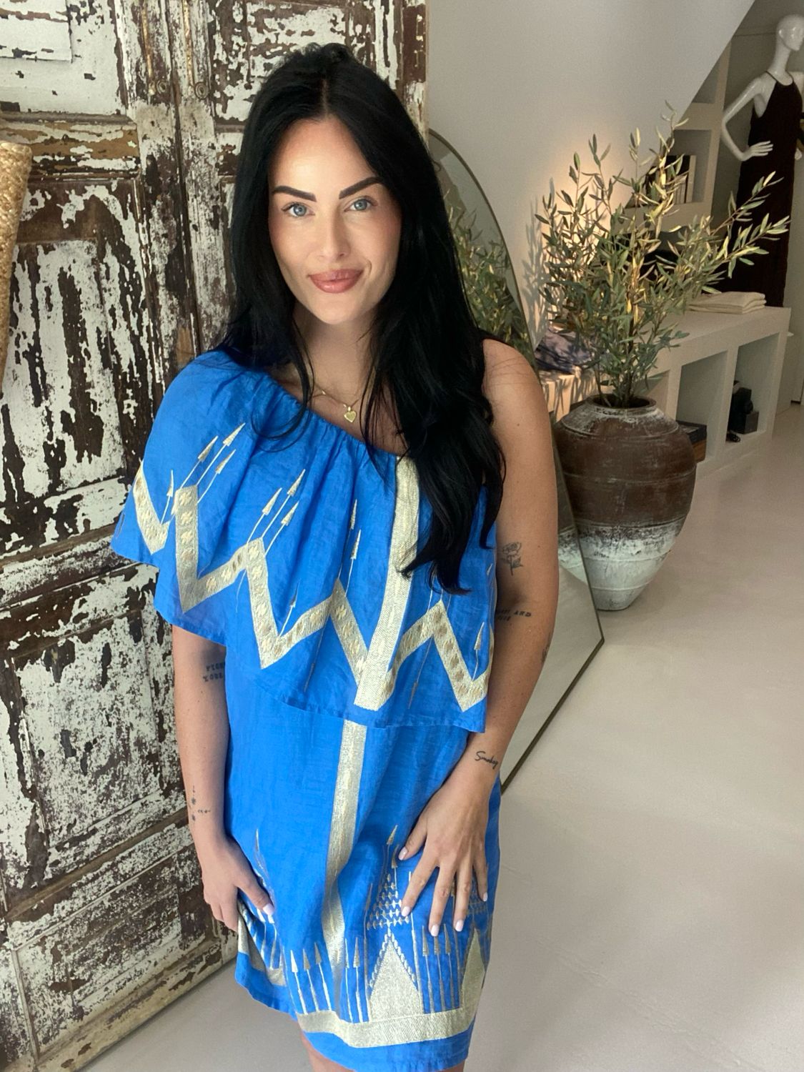 Greek Archaic Kori Dress one shoulder Blauw S25K-430163