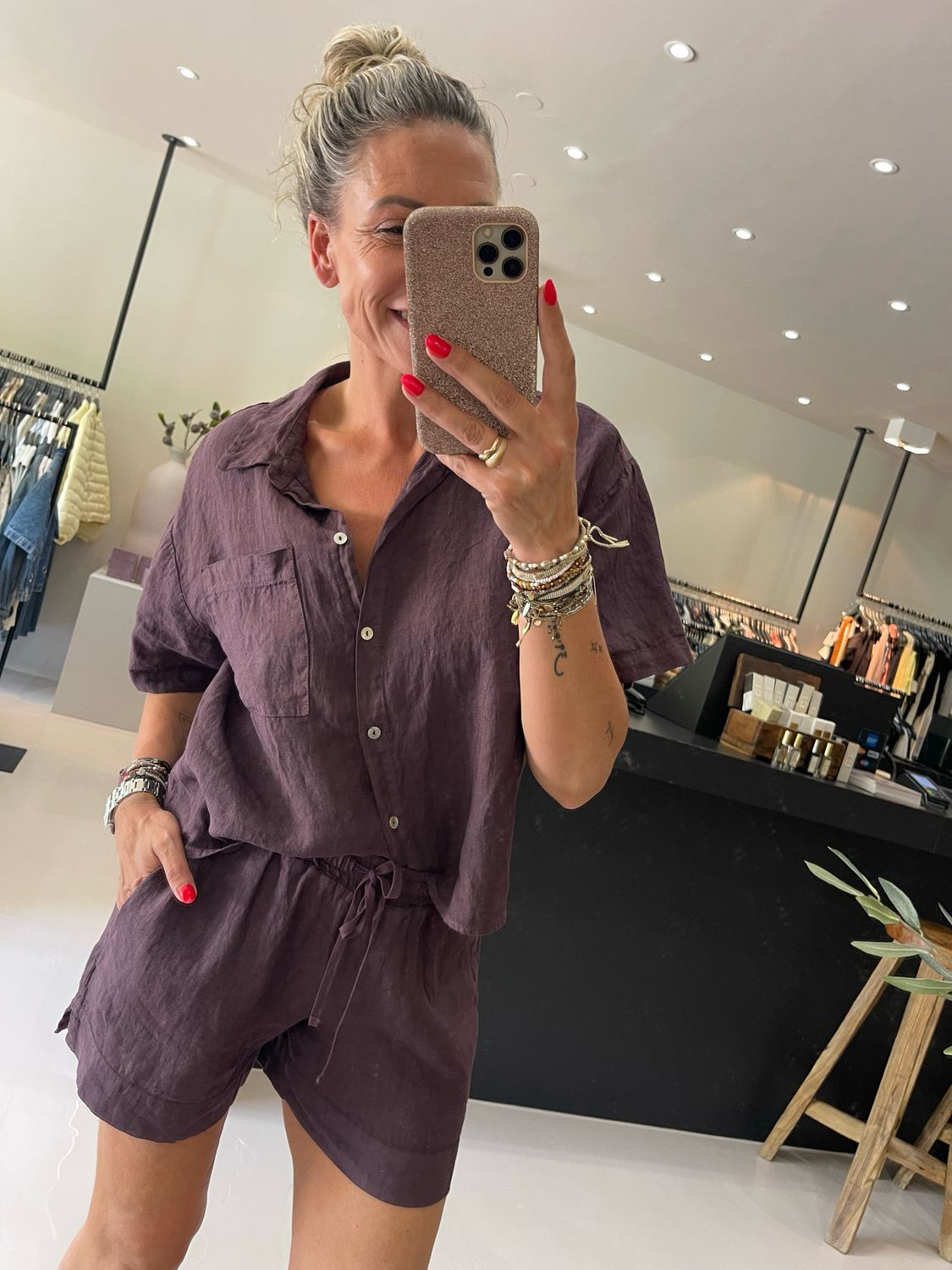 By-Bar lio linen shorts plum 25518501