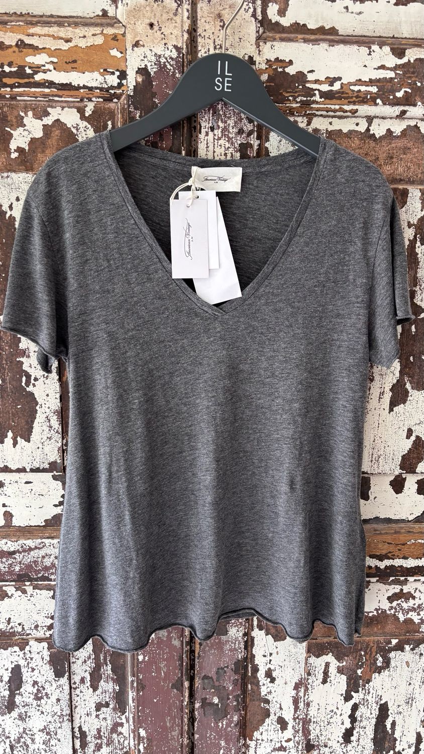 American Vintage TEE-SHIRT MC COL V ANTHRACITE CHINE JAC51H21