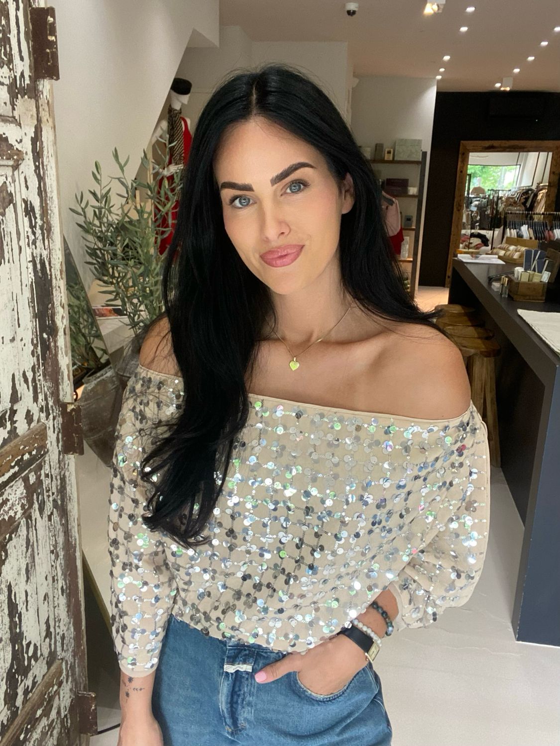 Dante6 Avy draped sequined top Beige 252144