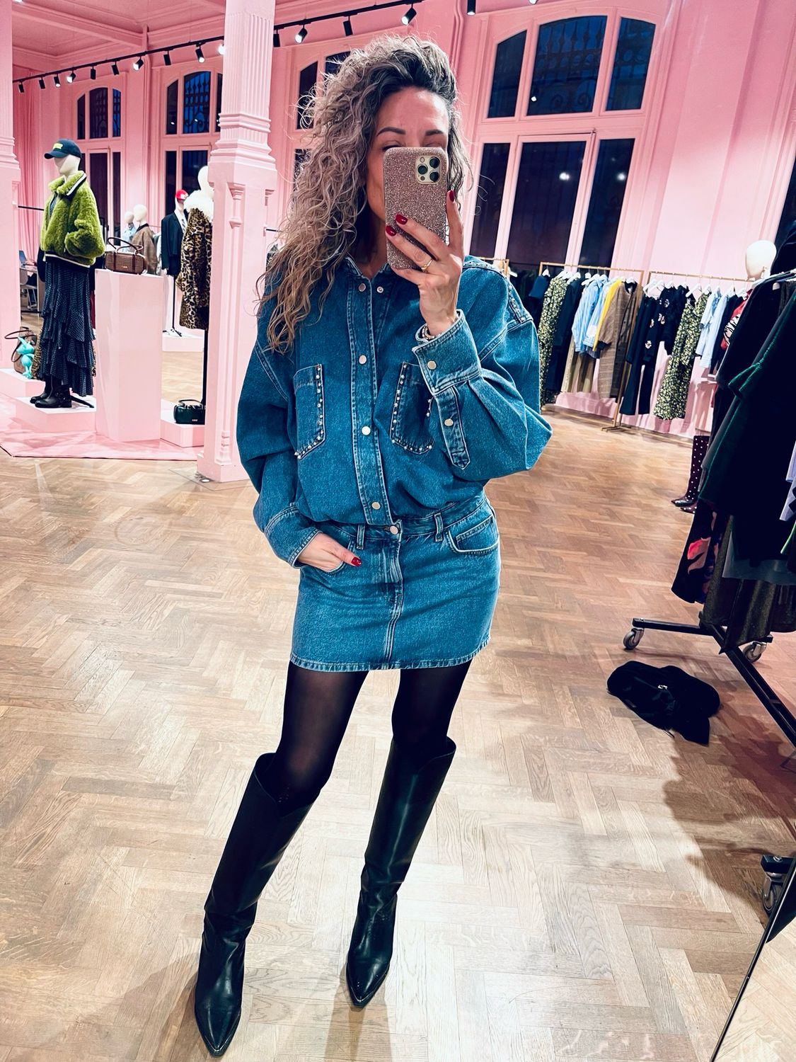 Essentiel Antwerp embo denim dress Blauw Ilene