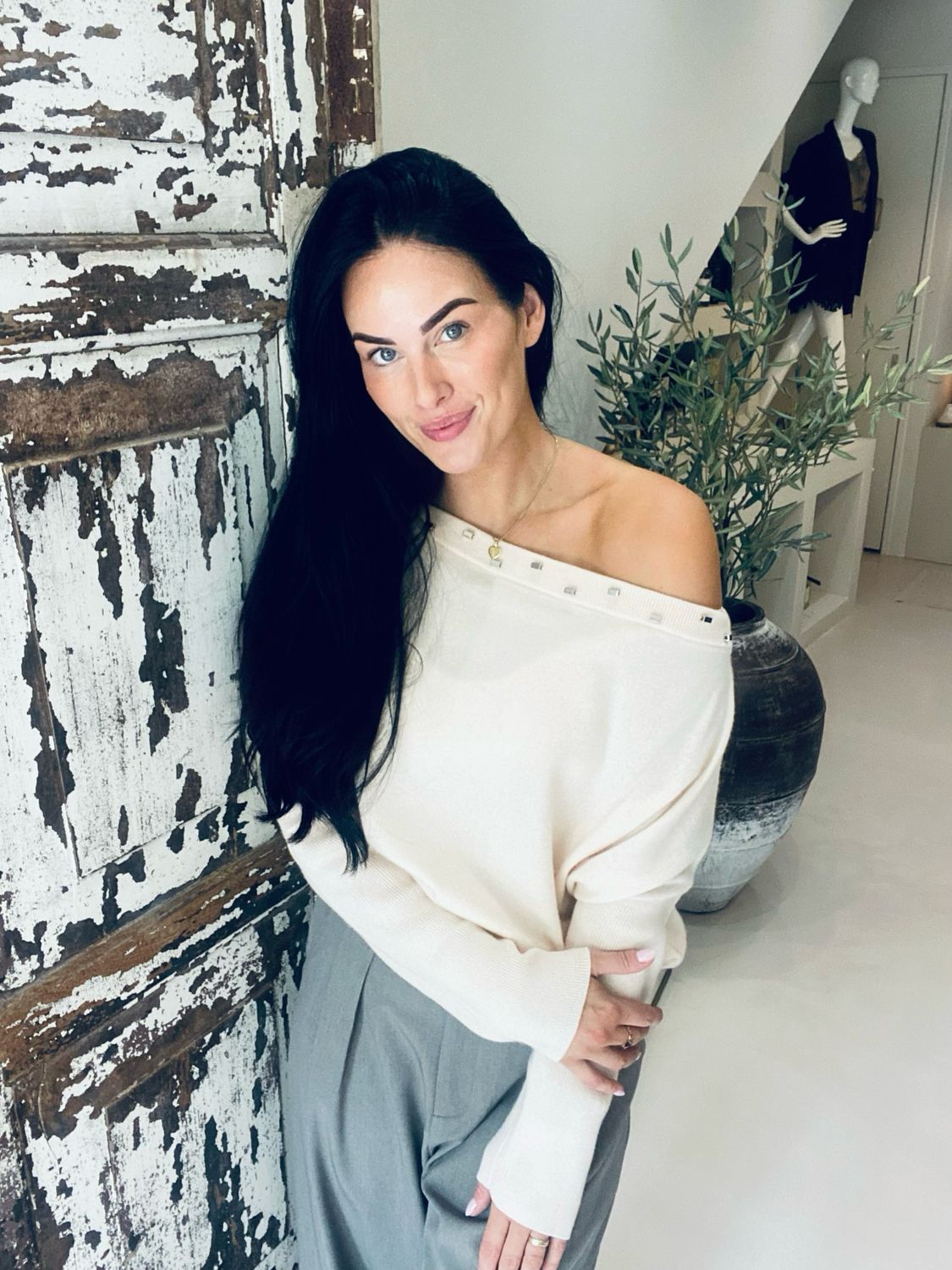Dante6 Dante6-Mayu off shoulder sweater Oatmeal cream 253402