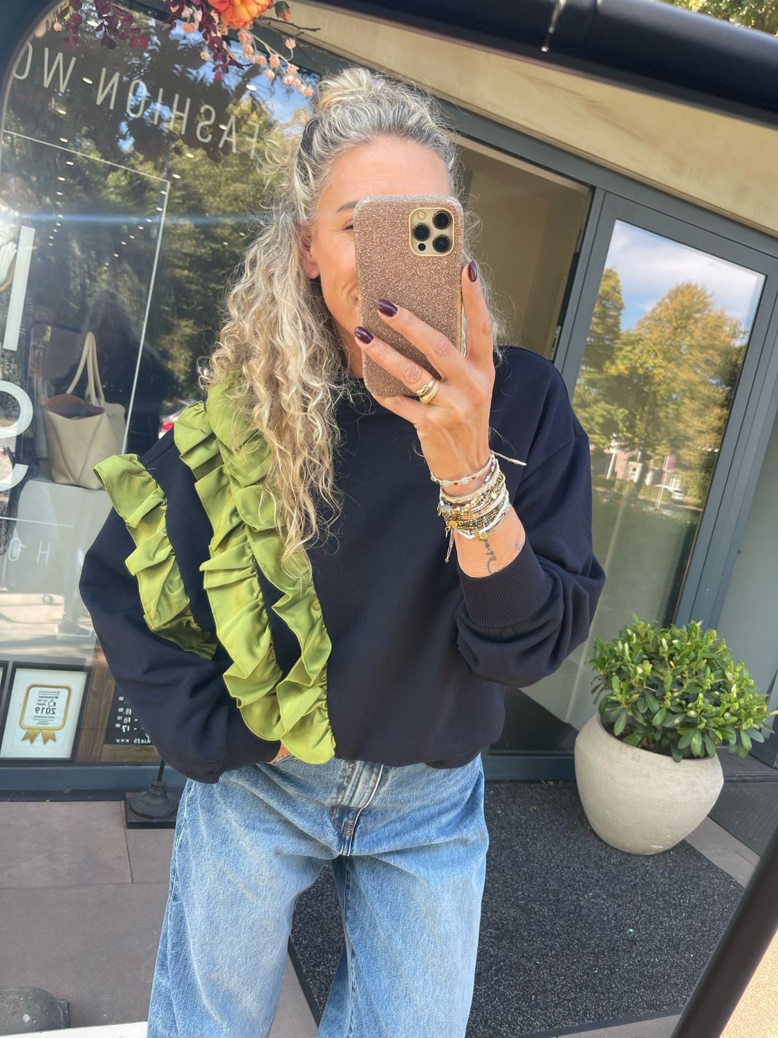 Essentiel Antwerp Sweatshirt with frills Navy IWAVE