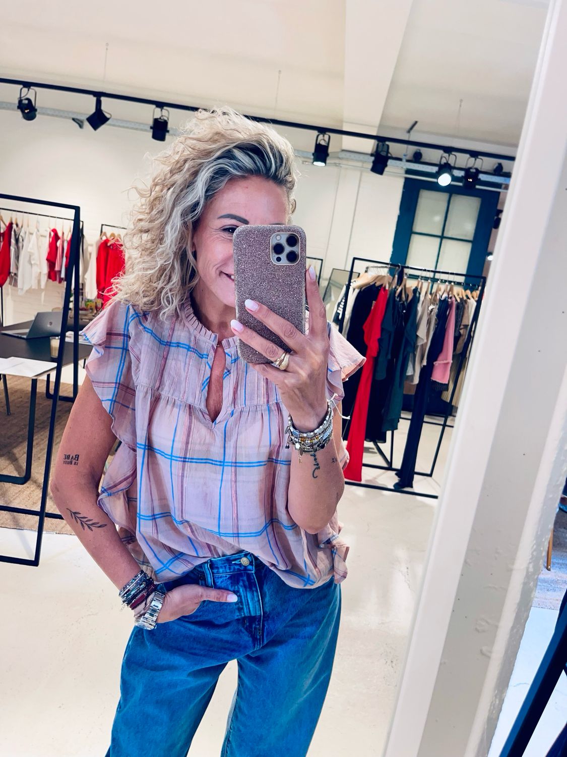 By-Bar danee pink check blouse 26112035