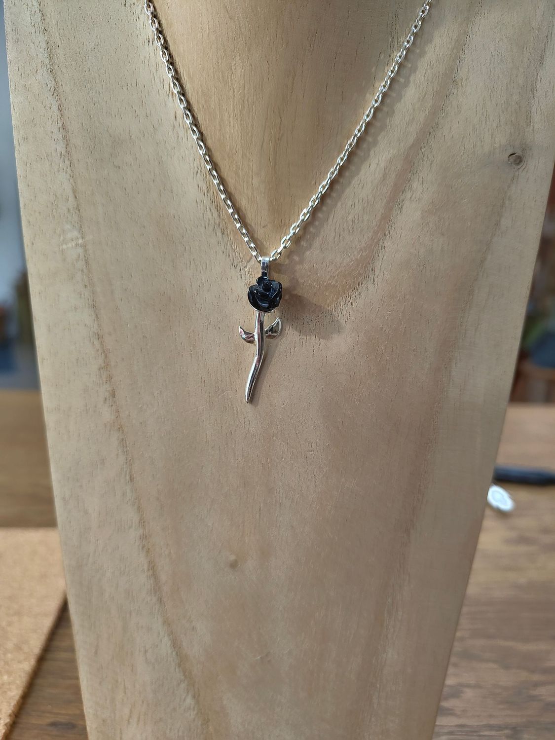 Anhänger Rose in 925 Silber mit Onix