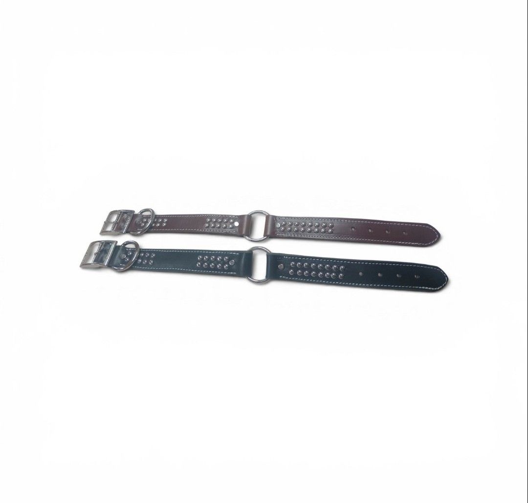 1.5" WIDE LEATHER COLLAR BEADED WITH CENTER RING &amp; D RING