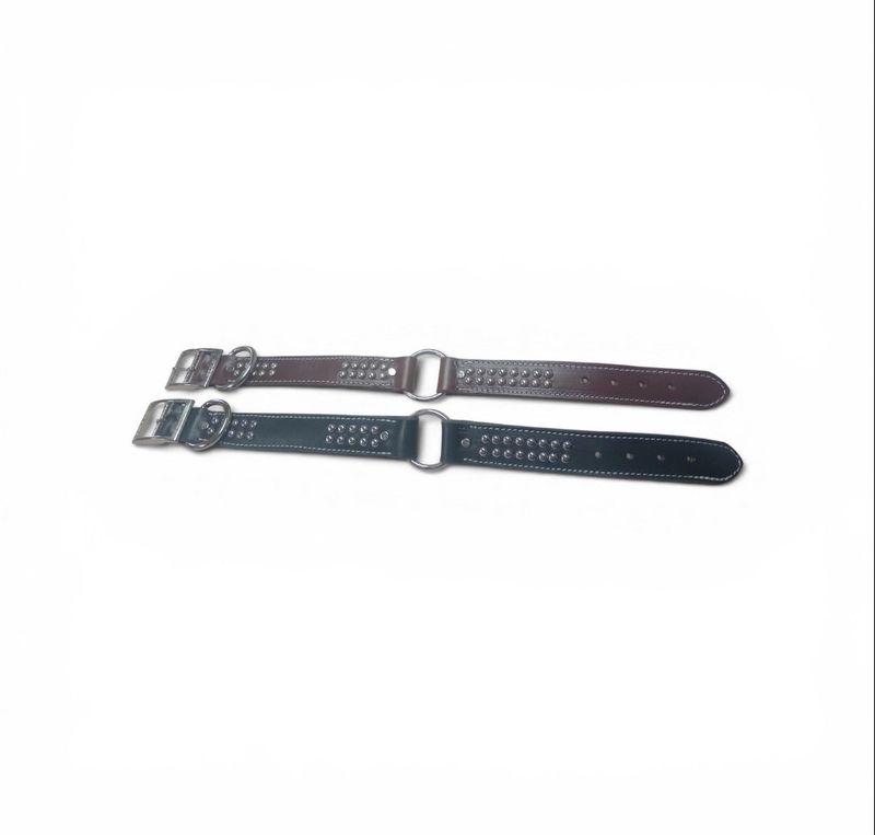 1.5" WIDE LEATHER COLLAR BEADED WITH CENTER RING &amp; D RING
