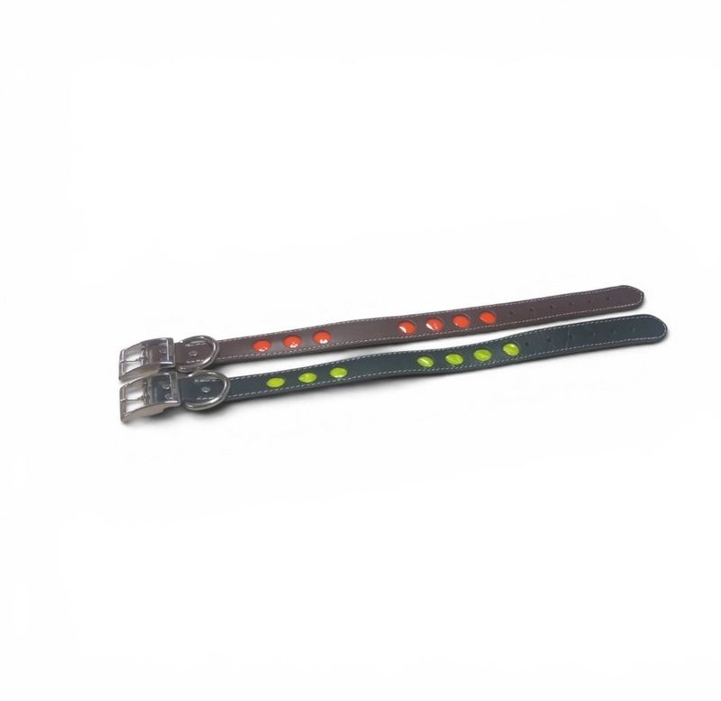 1.5" WIDE LEATHER WITH REFLECTIVE ORANGE OR YELLOW CIRCLES