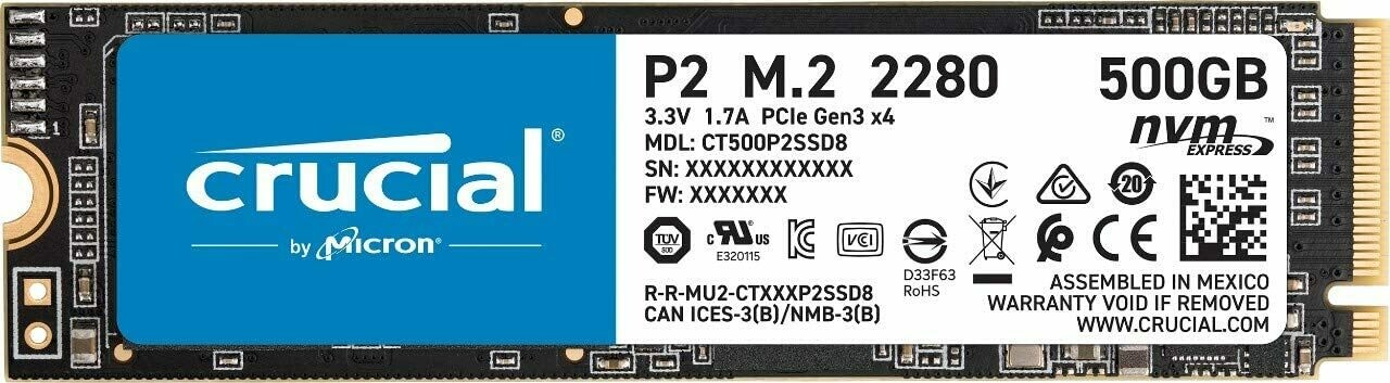 SSD - Crucial P2 500GB 3D NAND NVMe M.2 SSD