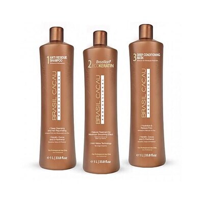 KIT Eco Keratin Brasil Cacau pasos 1+2+3. 1 litro