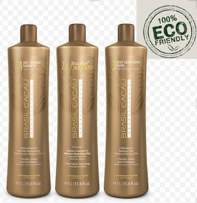 KIT Eco Keratin Brasil Cacau pasos 1+2+3. 1 litro