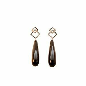 Pendientes oro blanco brillantes y perillas onix
