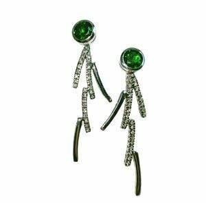 Pendientes en oro blanco con cromodiópsidos y brillantes