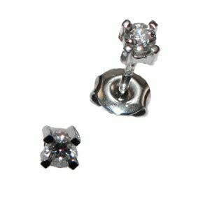 Aretes "dormilona" oro blanco y brillante en garra cuadrada