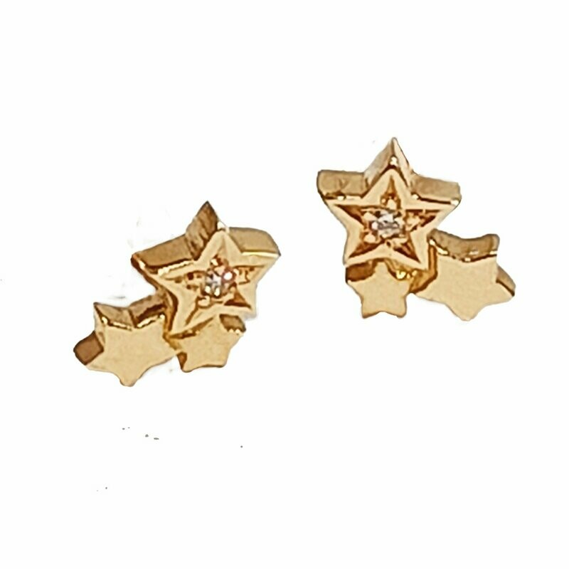 Aretes oro rosa estrellas  con brillantes