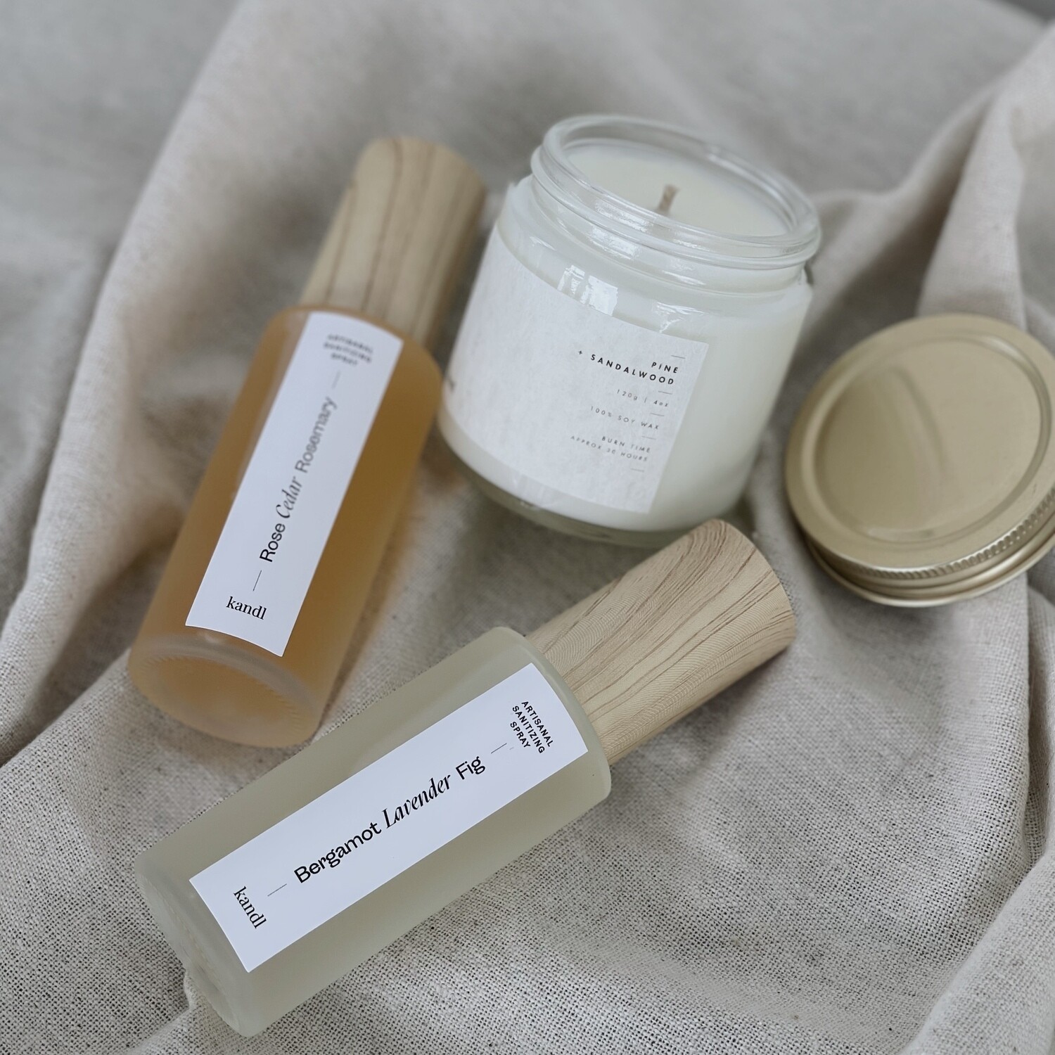 Kandl Artisanal Candle + Sanitizing Spray Bundle