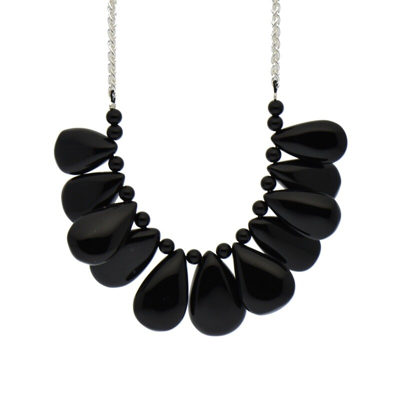 Multi-Teardrop Onyx Bead Necklace on Silver