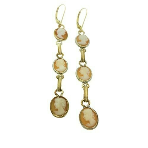 Cameo Dangle Earrings in 14k Yellow Gold
