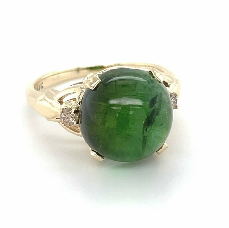 Green Tourmaline & Diamond Ring in 10k Yellow Gold