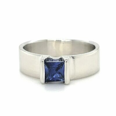 Blue Sapphire Split Bar Ring in 14k White Gold