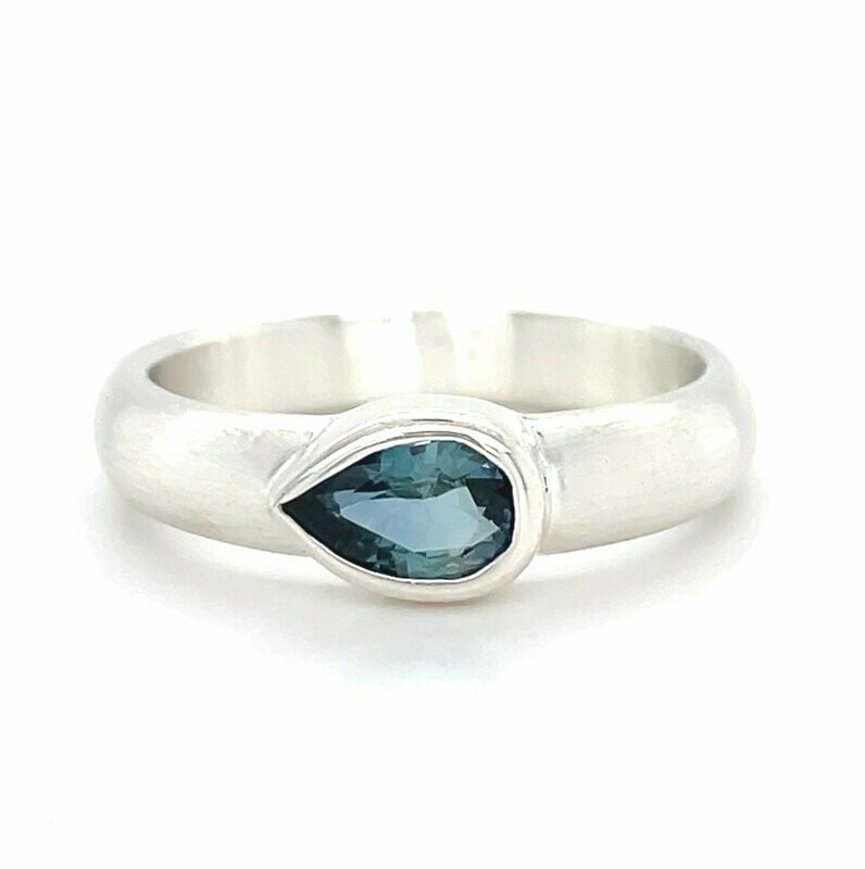 Pear Shape Sapphire Ring in Silver — 0.81ct