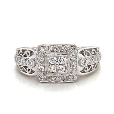 Vintage Style Diamond Halo Engagement Ring — 0.25ctw