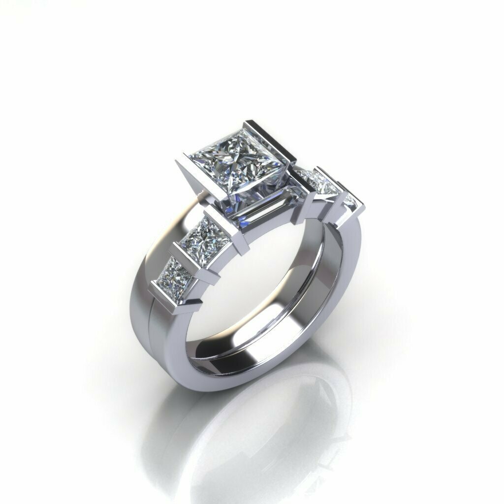 Princess Cut & Baguette Diamond Wedding Set in Platinum — 1.75ctw