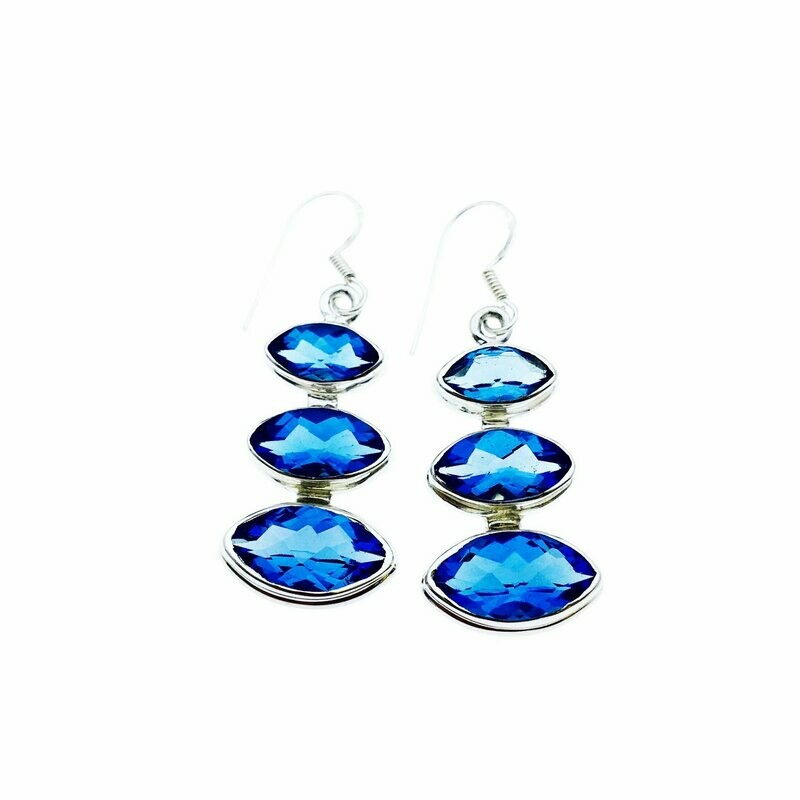 Graduating Blue Topaz Dangle Earrings in 14k White Gold