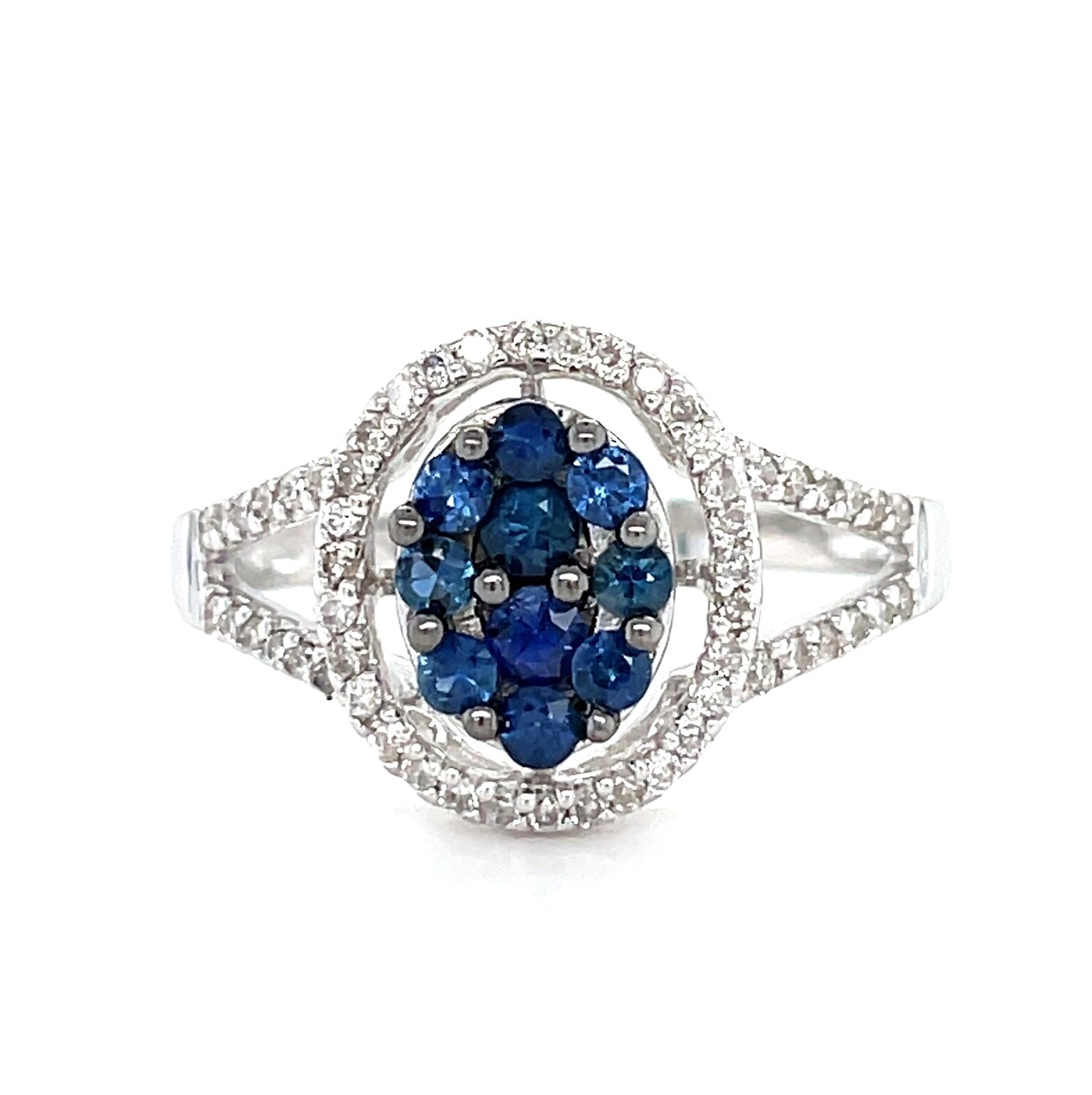 Sapphire & Diamond Halo Ring on 14k White Gold
