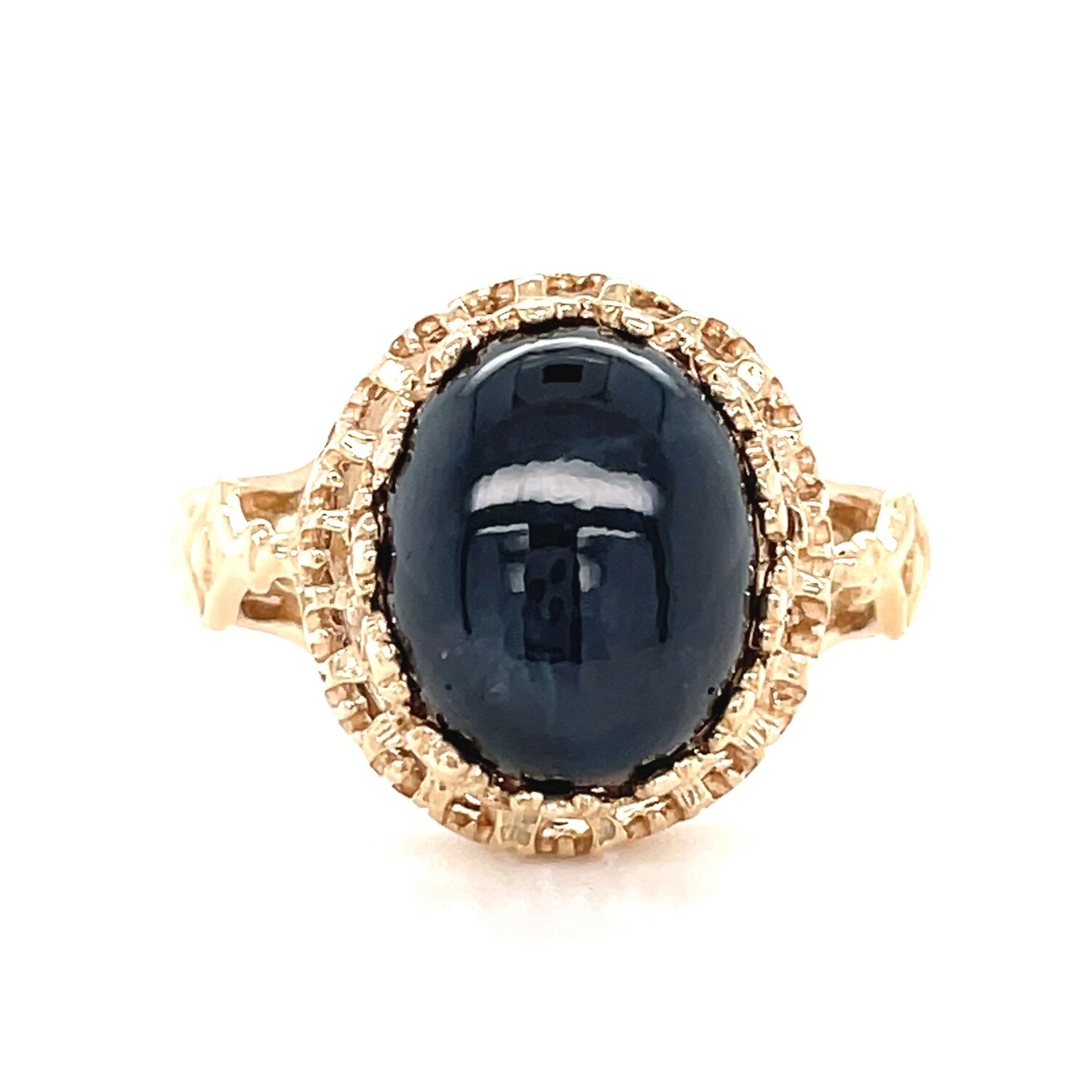 Oval Sapphire Cabochon Ring on 14k Yellow Gold