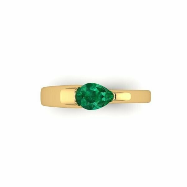 Pear Shaped Emerald Gemstone Ring in 14k Yellow Gold