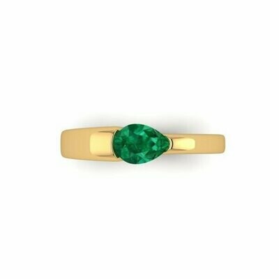 Pear Shaped Emerald Gemstone Ring in 14k Yellow Gold