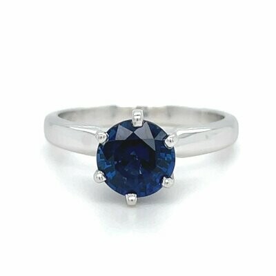 Blue Sapphire Solitaire in 14k White Gold
