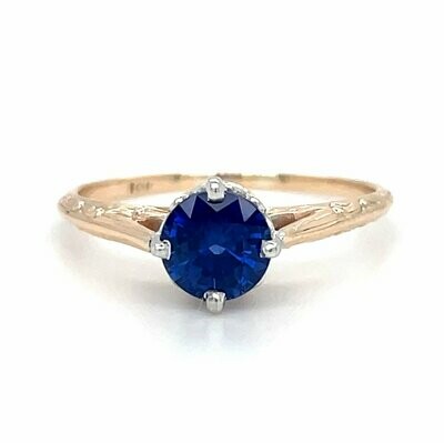 Blue Sapphire Ring in 10k Yellow & White Gold — 0.80ct