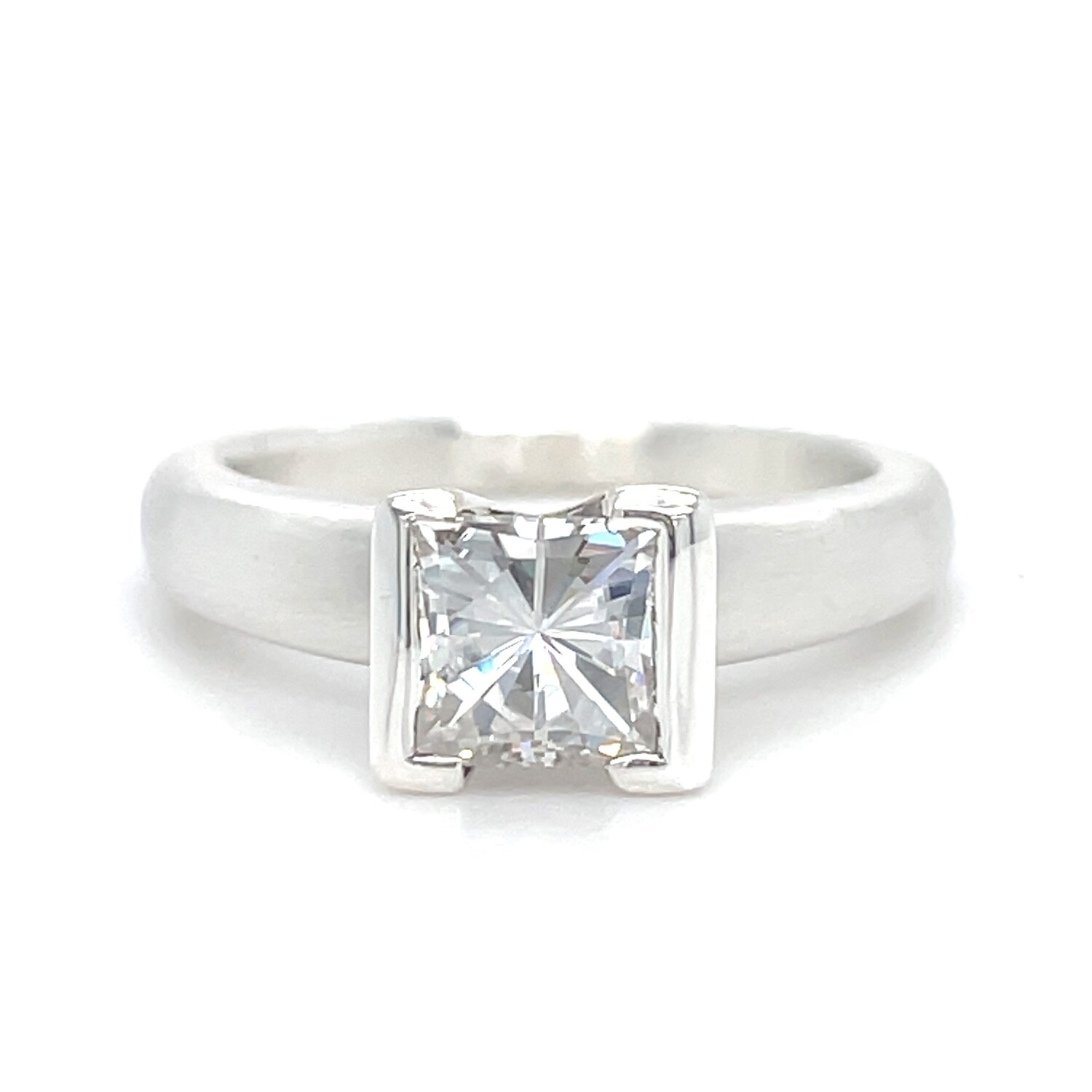 Sterling Silver Princess Cut Moissanite Ring — 0.81ct