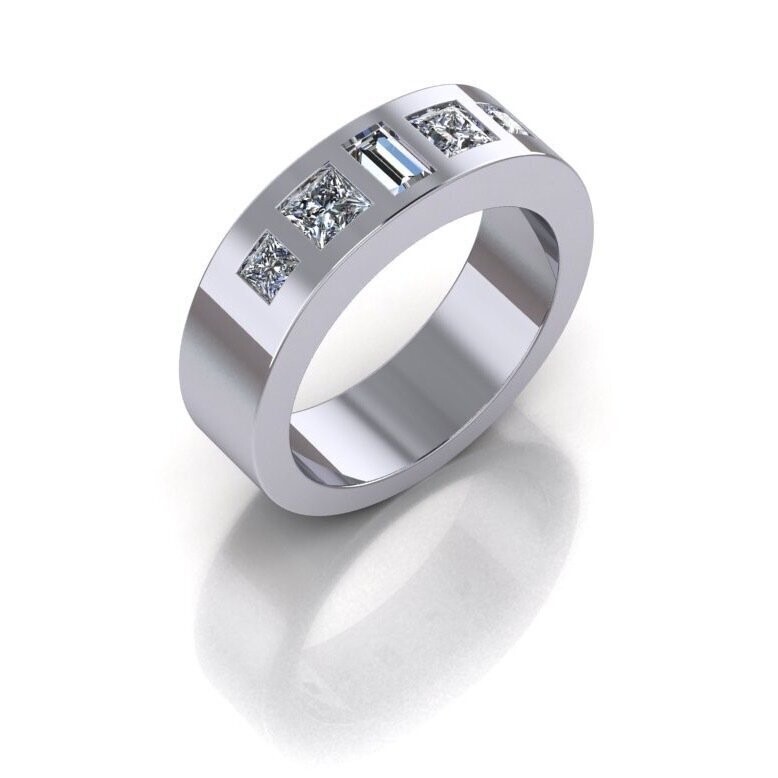 Diamond Princess & Baguette Cut Band in Platinum — 1ctw