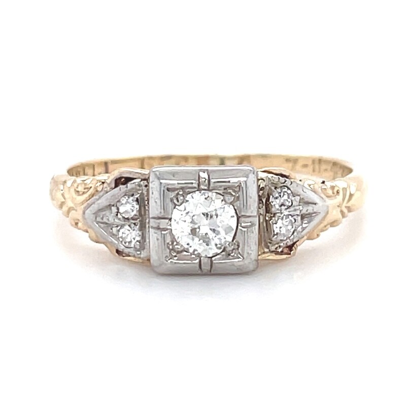 Mine Cut Diamond Ring in 14k Yellow & White Gold — 0.20ctw