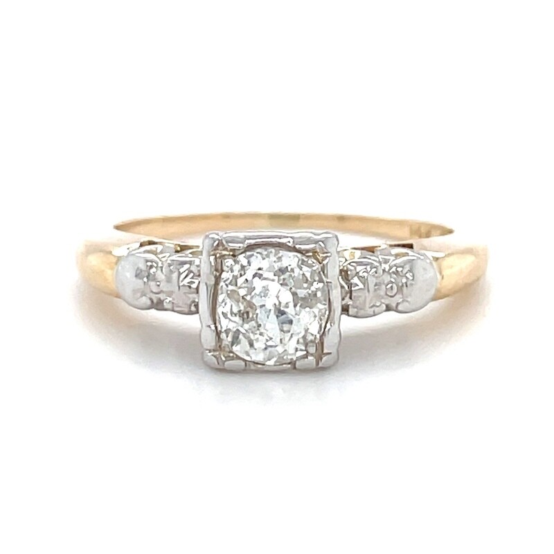 Mine Cut Diamond Ring in  Yellow and White Gold — 0.59ctw