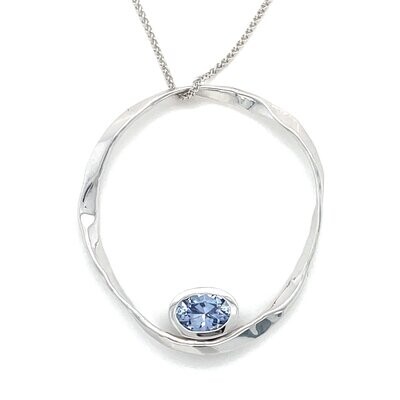 Blue Sapphire Friendship Necklace in 14k White Gold