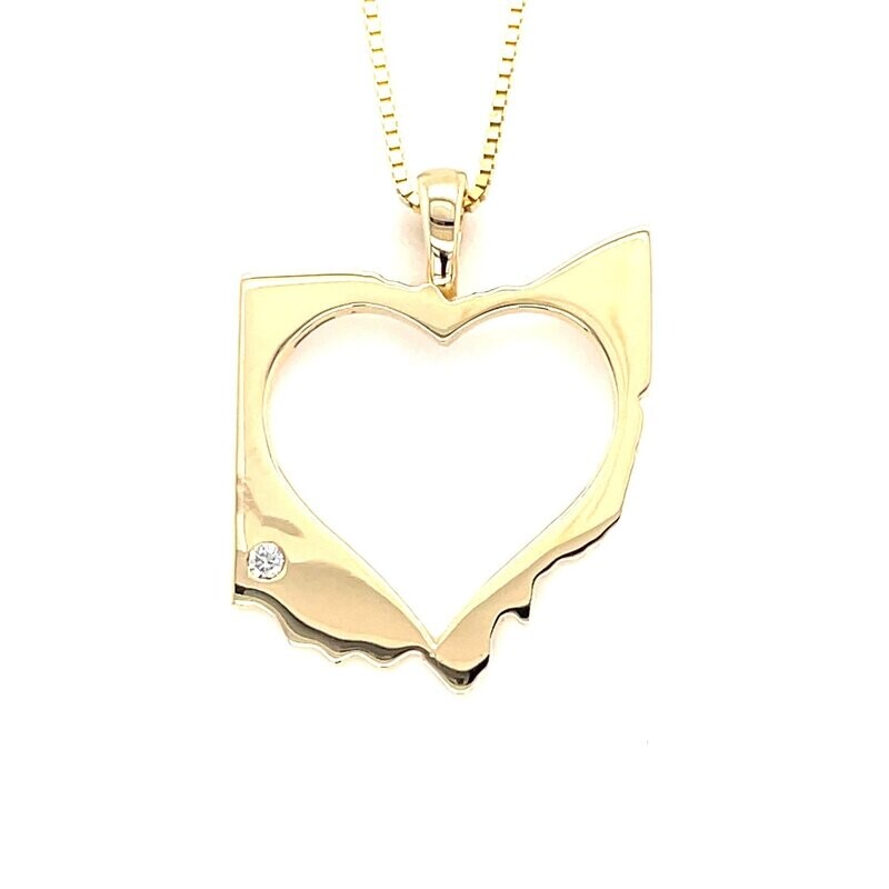 Ohio Heart Pendant with Diamond in 14k Yellow Gold