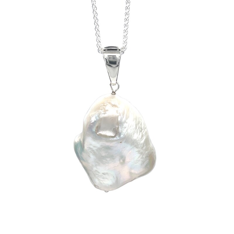 Large Baroque Pearl Necklace on Silver