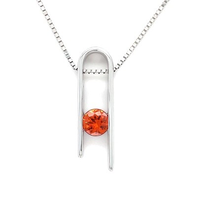 Orange Sapphire Split Bar Necklace in 14k White Gold