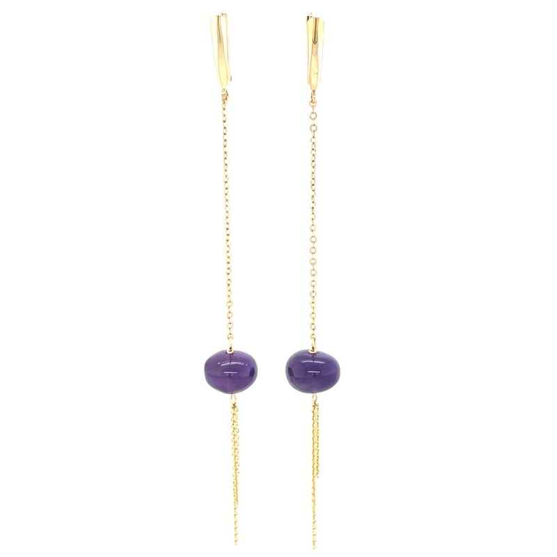 Oval Amethyst Dangles in 14k Yellow Gold