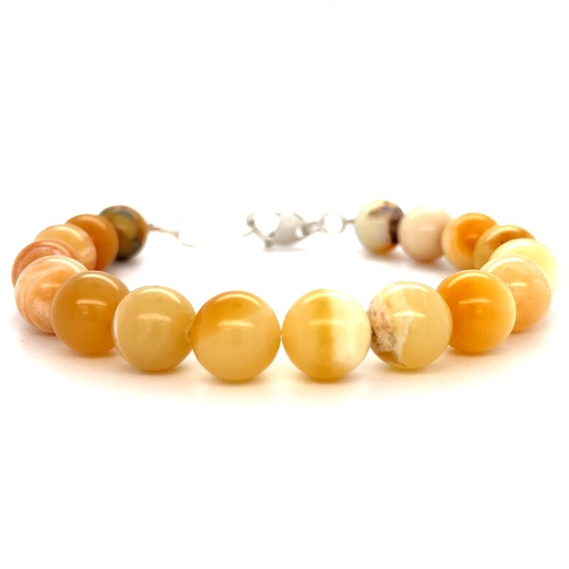 Orange Cream Opal Bead Bracelet on Silver